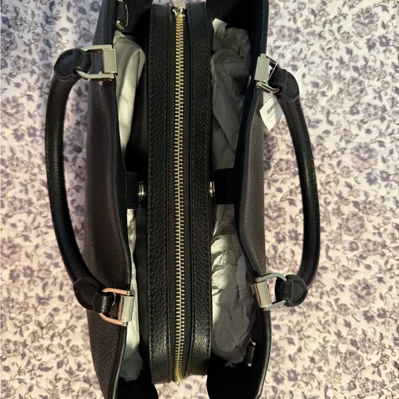 ♠️ Kate Spade Leila Medium Triple Compartment Satchel Black Pebbled Leather Bag - Picture 10 of 12